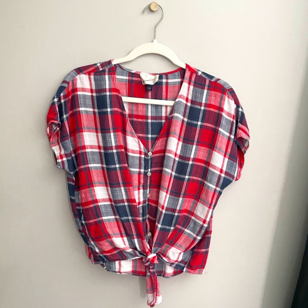 Universal Thread Red White & Blue Front Tie Top